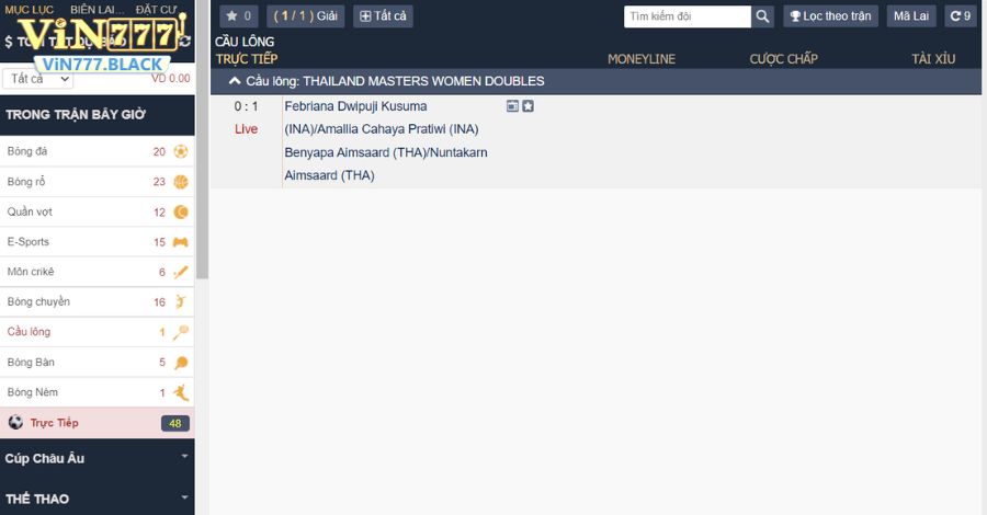 Cá cược cầu lông Thể thao VIN777 đa dạng kèo cược